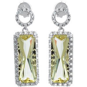 Genuine Lime Quartz & Diamond Earrings
