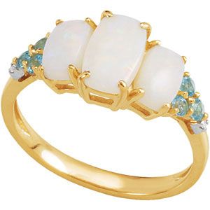 Genuine Opal, Swiss Blue Topaz & Diamond Ring
