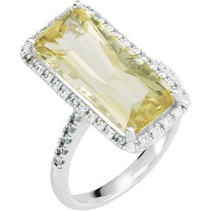 Genuine Lime Quartz & Diamond Ring