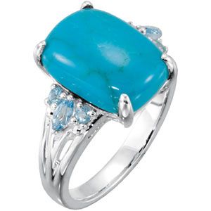 Genuine Chinese Turquoise & Swiss Topaz Ring