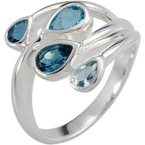Genuine Sky Blue Topaz, London Blue Topaz & Swiss Blue Topaz Ring