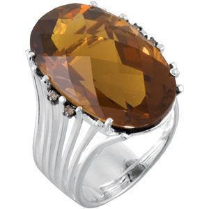 Genuine Brown Quartz & Champagne Diamond Ring