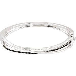 Genuine Black Spinel & Diamond Bangle Bracelet