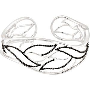 Genuine Black Spinel & Diamond Hinged Cuff Bracelet