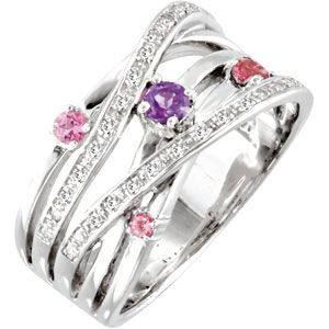 Genuine Amethyst, Pink Tourmaline & Diamond Ring
