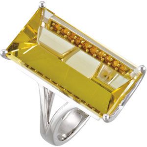 Genuine Lime Quartz & Citrine Ring