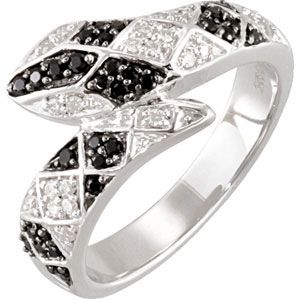 Genuine Black Spinel & Diamond Snake Ring