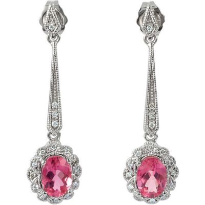 Genuine Pink Tourmaline & Diamond Earrings