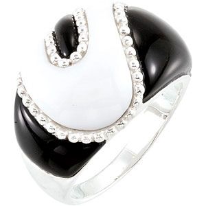 Genuine Onyx & White Agate Ring