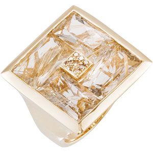 Genuine Rutilated Quartz & Champagne Diamond Ring