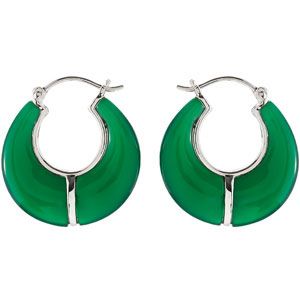 Genuine Dyed Green Agate Hoop Earrings