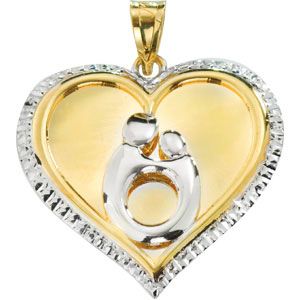 Heart Shaped Mother & Child&reg; Pendant with Rhodium Plating 