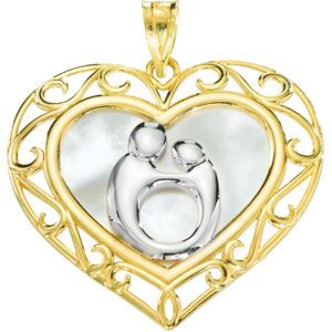 Heart Shaped Mother & Child&reg; Pendant with Rhodium Plating