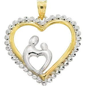 Heart Shaped Mother & Child&reg; Pendant with Rhodium Plating
