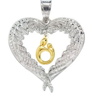 Heart Shaped Mother & Child&reg; Pendant with Angel Wings 