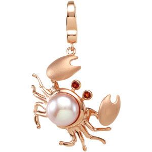 Freshwater Cultured Pearl & Garnet Crab Charm