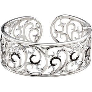 Genuine Black Spinel & Diamond Hinged Cuff Bracelet