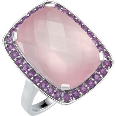 Genuine Rose Quartz & Amethyst Ring