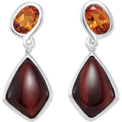 Genuine Red Tiger Eye & Madeira Citrine Earrings