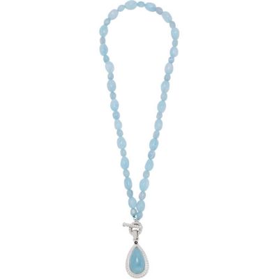 Genuine Milky Aquamarine Necklace Accented with Genuine Sapphire 