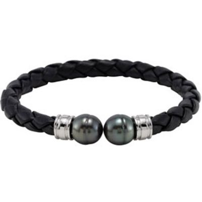 Tahitian Cultured Pearl & Leather Cuff Bracelet