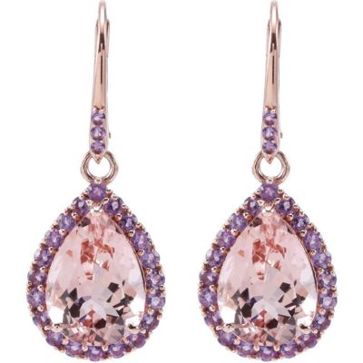 Genuine Morganite & Amethyst Lever Back Earrings