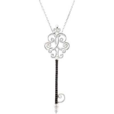 Genuine Black Spinel Scroll Key Pendant or 18