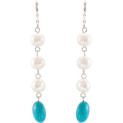 Freshwater Cultured Pearl & Genuine Turquoise Earrings 