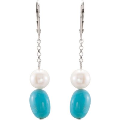 Freshwater Cultured Pearl & Genuine Turquoise Earrings