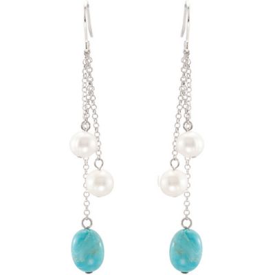Freshwater Cultured Pearl & Genuine Turquoise Earrings