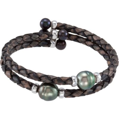 Tahitian & Freshwater Cultured Black Pearl Cuff Bracelet 