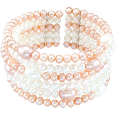 Freshwater Cultured White & Pink Pearl Cuff Bracelet