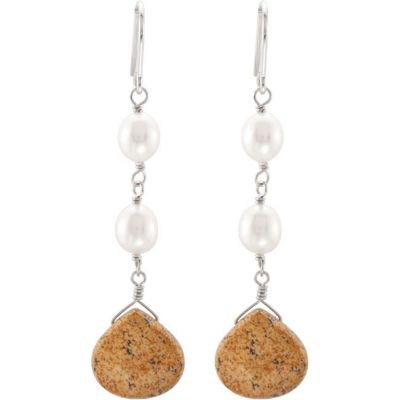 Freshwater Cultured Pearl & Genuine Jasper Earrings