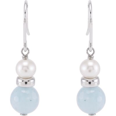 Freshwater Cultured Pearl & Genuine Aqua Earrings