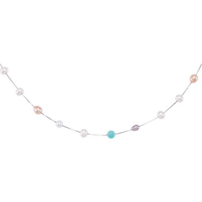 Freshwater Multi Color Pearl & Genuine Amazonite Necklace