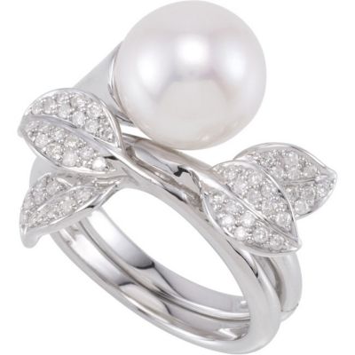 1/3 ct tw Freshwater Cultured Pearl & Diamond Hinged Two Finger Ring 