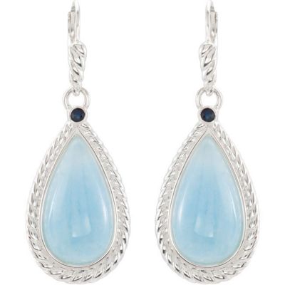 Genuine Milky Aquamarine & Blue Sapphire Lever Back Earrings