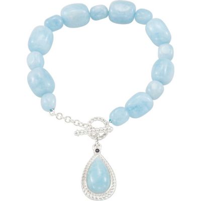 Genuine Milky Aquamarine & Blue Sapphire Enhancer on Milky Aquamarine Bead Strand Bracelet