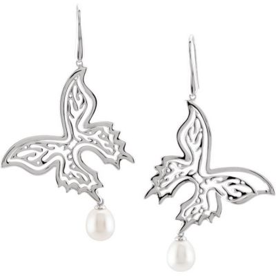 Freshwater Cultured Pearl <br>Interchangeable Butterfly Earrings</br>