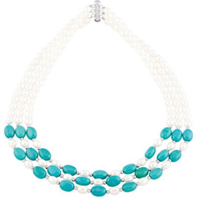 Freshwater Cultured Pearl & Genuine Turquoise Necklace