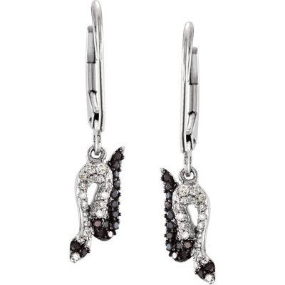 Genuine Black Spinel & Diamond Snake Lever Back Earrings