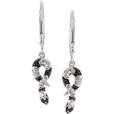 Genuine Black Spinel & Diamond Snake Lever Back Earrings