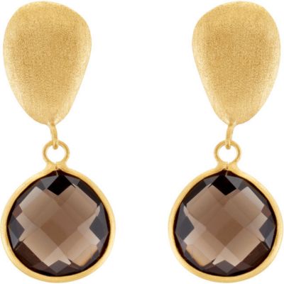 Genuine Checkerboard Smoky Quartz Earrings
