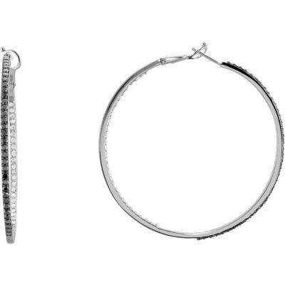 Black & White Diamond Inside/Outside Hoop Earrings with Black Rhodium Plating
