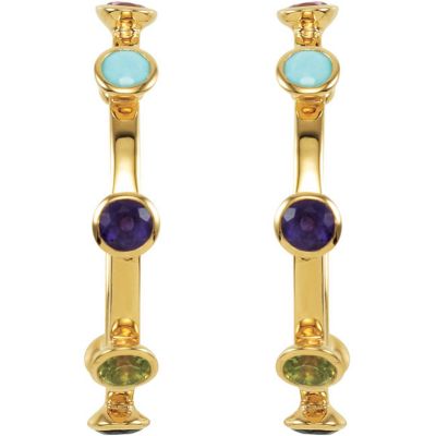 30mm Multiple Gemstone 18kt Yellow Vermeil Hoop Earrings