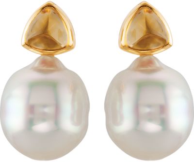  South Sea Cultured Pearl and Citrine Earrings