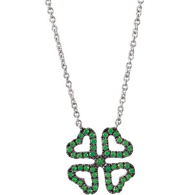Genuine Tsavorite Garnet Heart Shape Clover Necklace