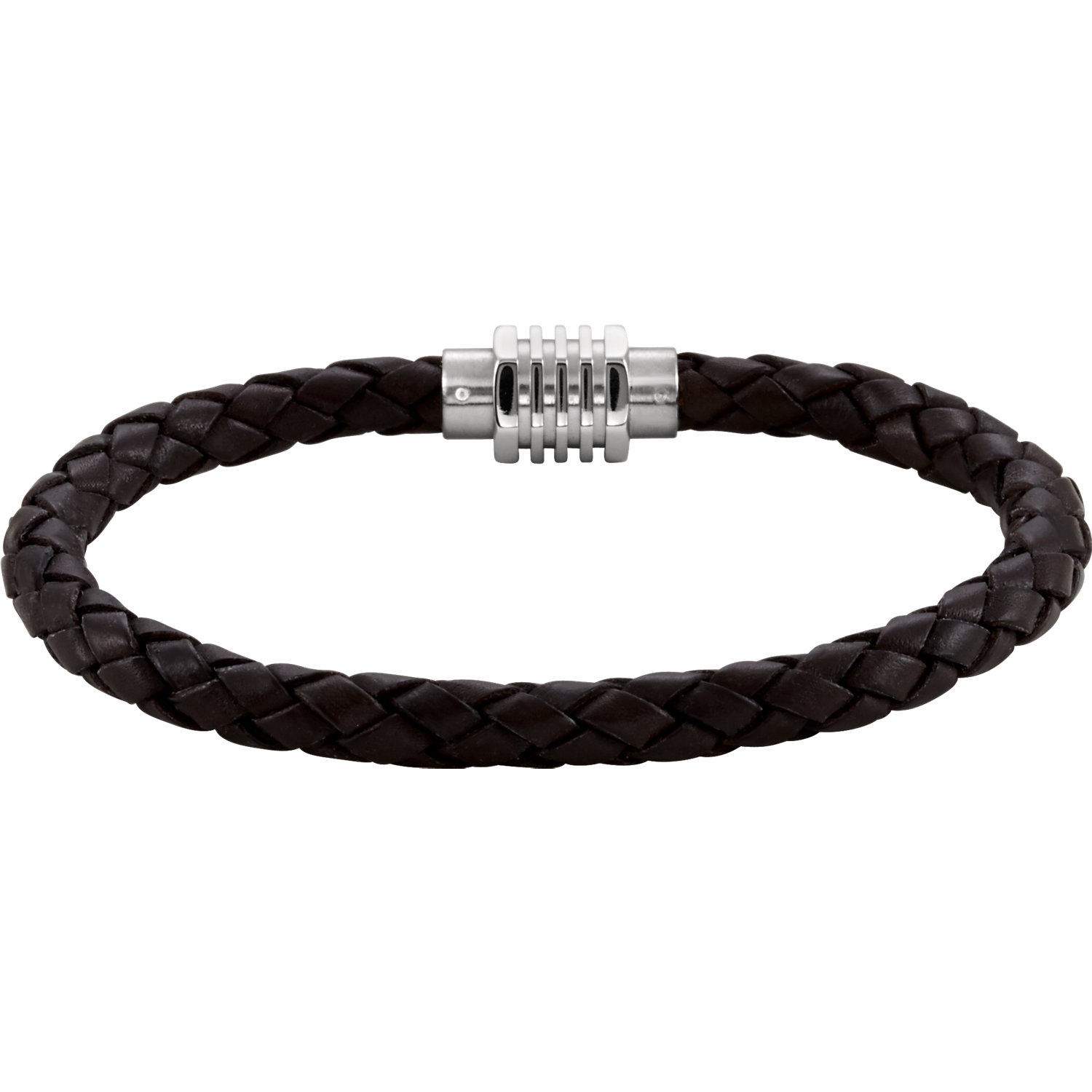 Stainless Steel & Black Braided Leather 9" Bracelet with Magnetic Clasp 