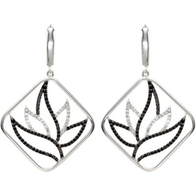 Genuine Black Spinel & Diamond Earrings