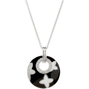 1/8 ct tw Diamond with Black & White Enamel Necklace